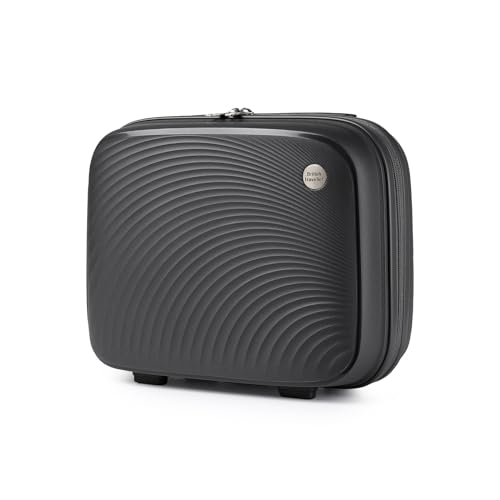 British Traveller Kosmetikkoffer Hartschalen Schminkkoffer Damen Handgepäck Tragbar Beautycase Leicht 100% PP Make Up Koffer mit Handgriff und Reißverschluss 35 * 29 * 17cm Schwarz von British Traveller