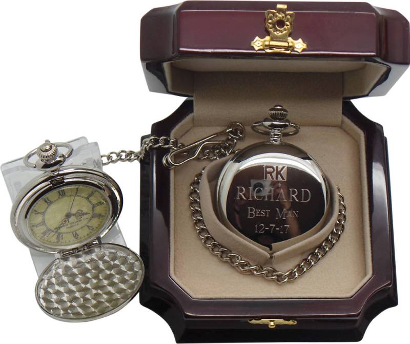 Benutzerdefinierte Gravur Hochzeit Uhren Silber Taschenuhr Luxus Holzkiste Groomsmen Geschenke Graviert Vater Der Braut Trauzeuge Bräutigam von BritishGoldCompany