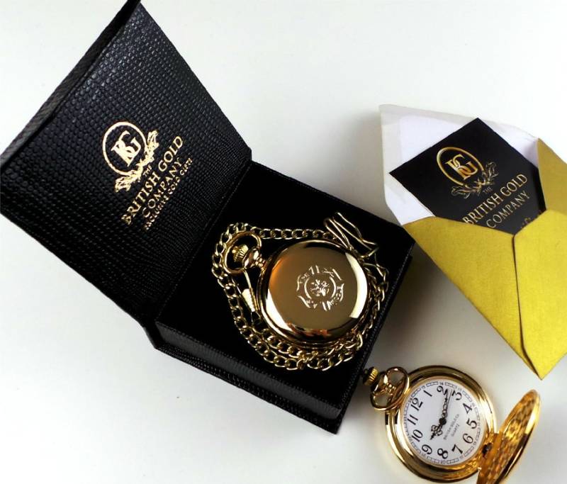 Feuerwehrmann 24K Vergoldete Taschenuhr in Einer Luxuriösen Geschenkbox Mit Individuellem Gravur-Feuerwehr-Feuerwehrmann-Feuer - Und von BritishGoldCompany