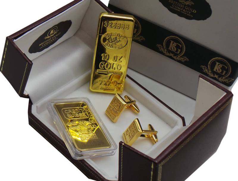 Gold Bullion Bar Barren Stil 24K Plattiert Manschettenknöpfe Und Zigarettenanzünder 3-Teiliges Luxus Liebhaber Geschenke Set Fall Raucher von BritishGoldCompany