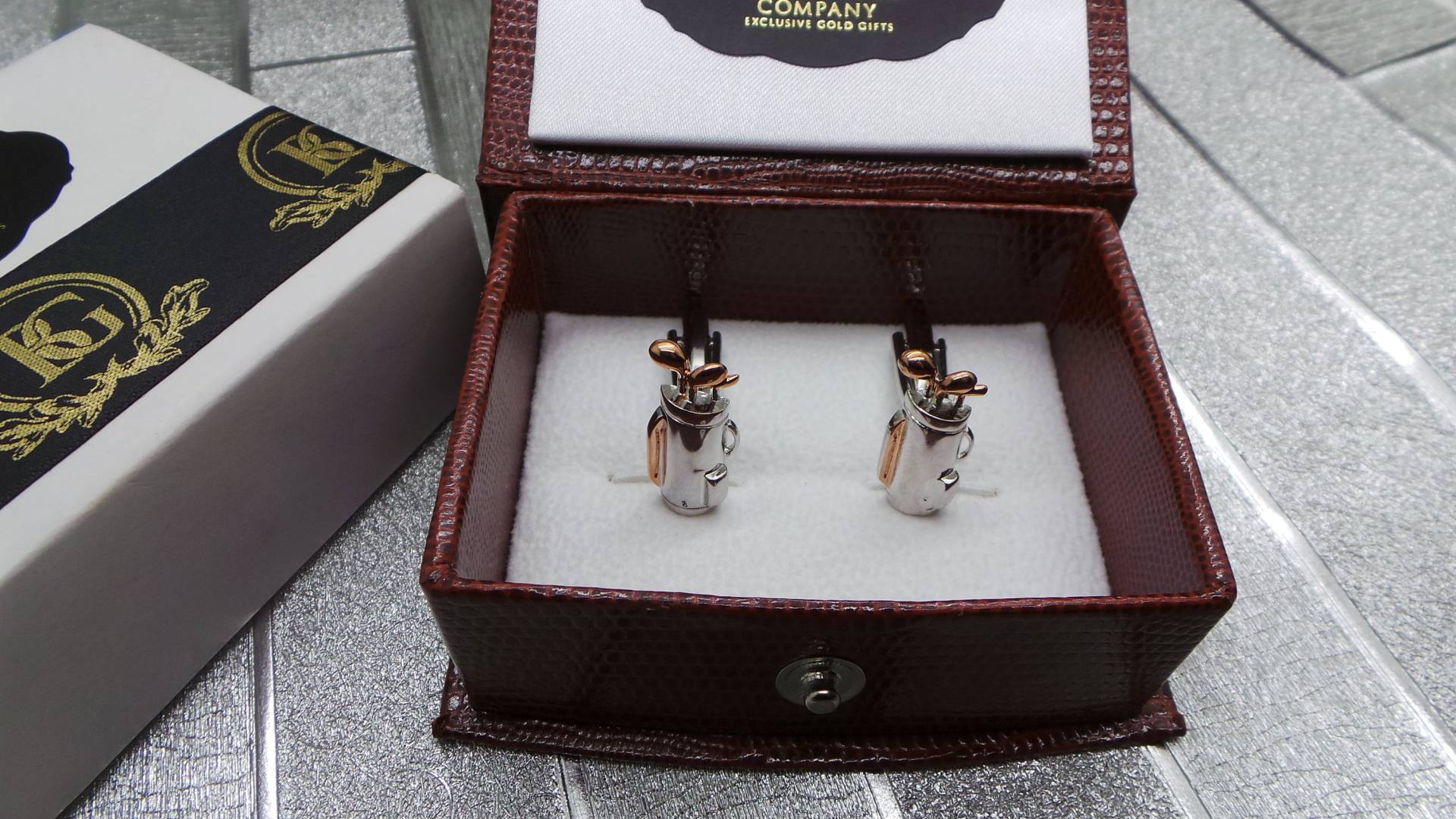 Golf Manschettenknöpfe Tasche Und Keulen 18K Rose Gold Silber Plattiert Geschenkset Für Golfer Golffans Spieler Im Luxusetui Ehemann Papa Großvater von BritishGoldCompany