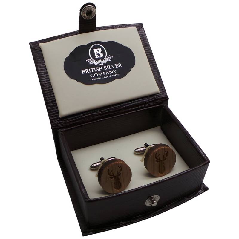 Hirsch Manschettenknöpfe Holz Silber Plattiert Natur Hirsche Kopf-Jagd-Schieß-Geschenke Luxus-Geschenke Für Männer Luxus-Geschenk-Etui Schrotflinte von BritishGoldCompany