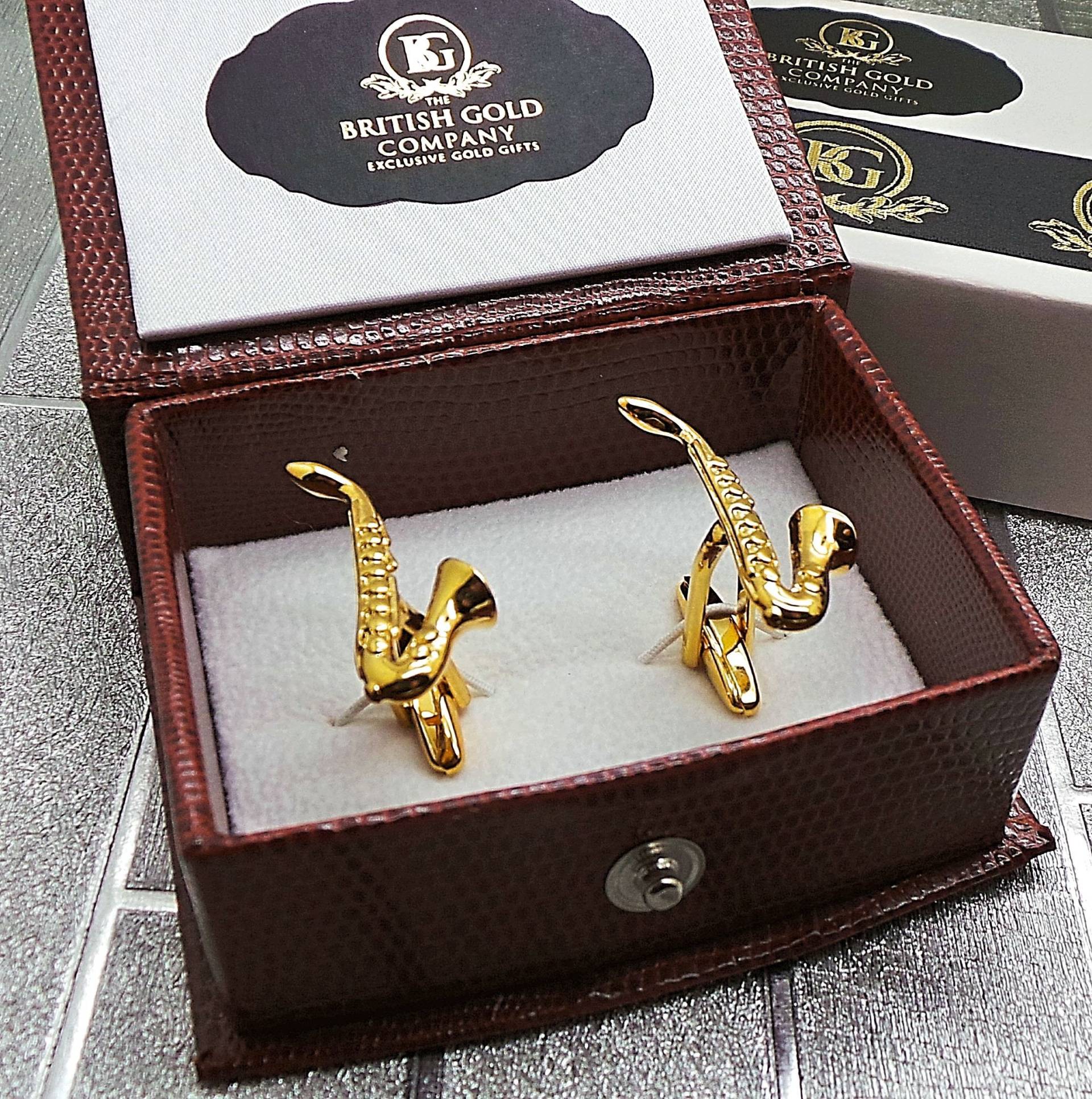 Manschettenknöpfe Saxophon Gold Musik Geschenk Set Für Musiker von BritishGoldCompany
