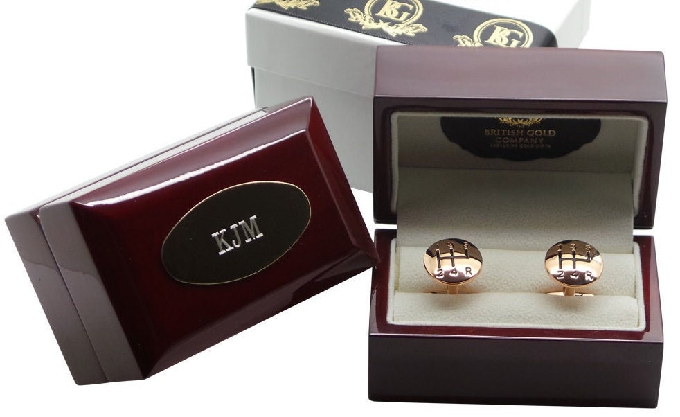 Personalisierte Manschettenknöpfe Rose Gold Schaltknauf Schiebestock Motor Auto Klassisch Vintage Modern Racing Fahrer Geschwindigkeit Luxus Fall von BritishGoldCompany