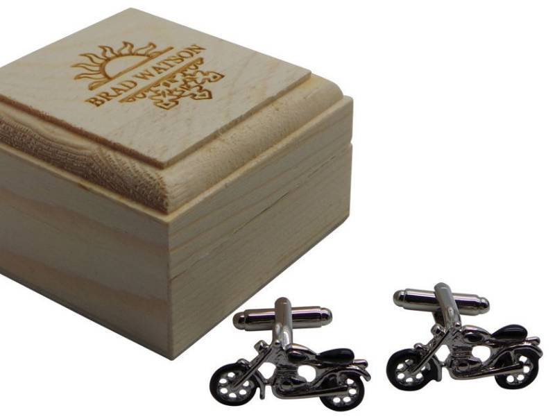 Personalisierte Motorrad Silber Manschettenknöpfe Für Biker in Personalisierte Holz Geschenk Box Geschenke Harley Vintage Classic Bike von BritishGoldCompany