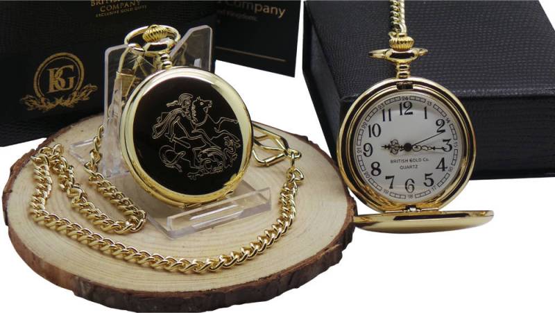 Saint St George & Dragon 24K Vergoldete Taschenuhr Luxus-Geschenkbox Mit Zertifikat Full Hunter Custom Gravierte Personalisierte Nachricht von BritishGoldCompany