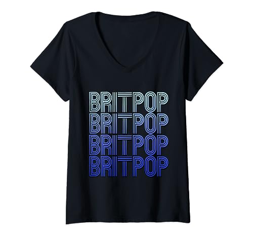 Damen Britpop Logo 1990er Jahre British Pop UK 90er Jahre Musikliebhaber T-Shirt mit V-Ausschnitt von Britpop British Pop UK Music Gift