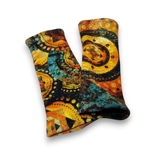 Britta Meier Armstulpen/Pulswärmer (Alpenfleece) in wunderschönen Motiven für Damen aus meiner Nähwerkstatt in Ostfriesland. (Orangetöne-Mandala) von Britta Meier