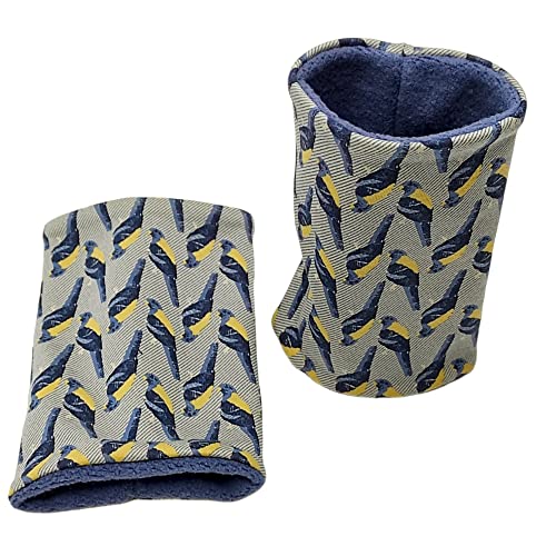 Britta Meier: Pulswärmer (Armstulpen), 100% Baumwolljersey und Baumwoll-Fleece aus meiner Nähwerkstatt. (Blau-Gelb) von Britta Meier