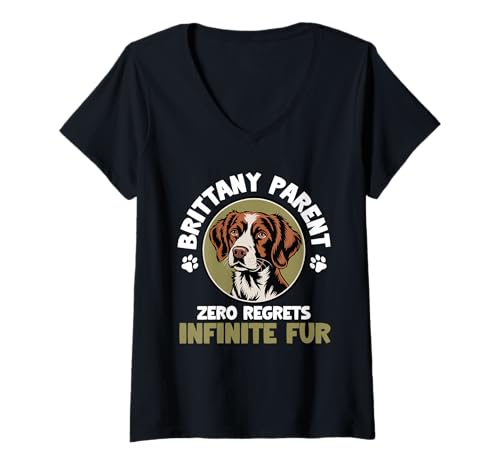 Damen Bretagne Hund T-Shirt mit V-Ausschnitt von Brittany Gifts for Men and Women