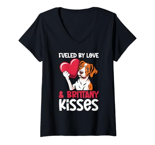 Damen Bretagne Hund T-Shirt mit V-Ausschnitt von Brittany Gifts for Men and Women