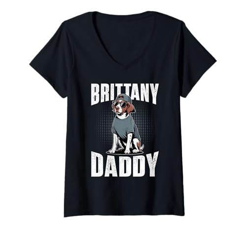 Damen Bretagne Hund T-Shirt mit V-Ausschnitt von Brittany Gifts for Men and Women