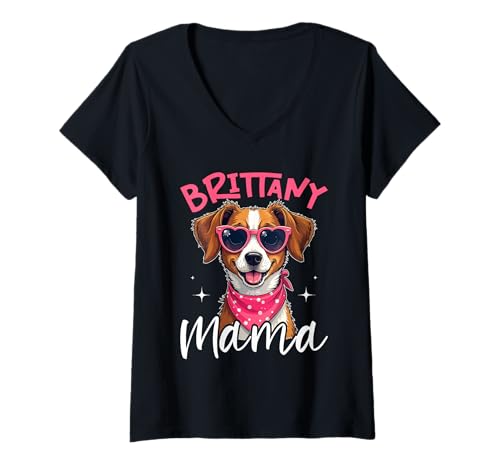 Damen Bretagne Hund T-Shirt mit V-Ausschnitt von Brittany Gifts for Men and Women