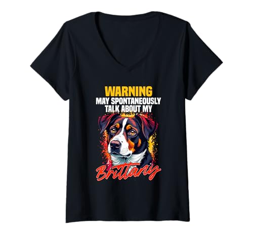 Damen Bretagne Hund T-Shirt mit V-Ausschnitt von Brittany Gifts for Men and Women
