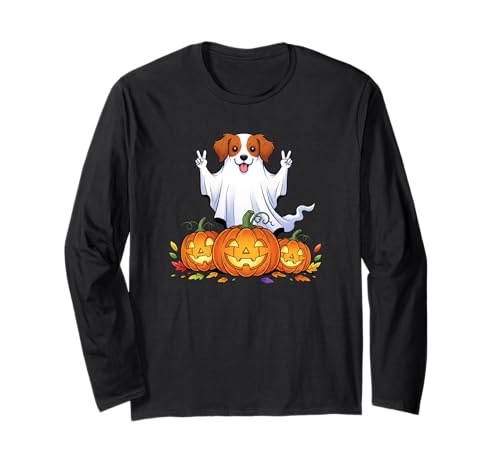 Brittany Spaniel Ghost Pumpkin Boo Halloween Kid Herren Damen Langarmshirt von Brittany Spaniel Halloween Ghost Pumpkin Outfits