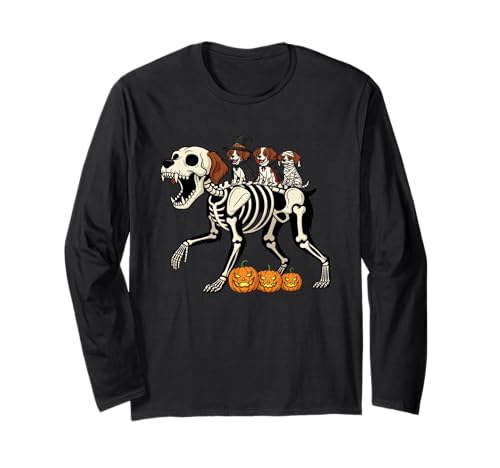 Bretagne Skelett Mama Hexe Halloween Kinder Herren Damen Langarmshirt von Brittany Spaniel Lovers Halloween Outfits Boy Girl