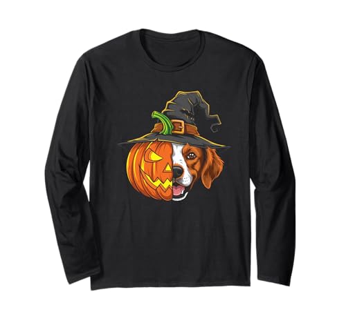 Brittany Spaniel Kürbis Jack O Laterne Halloween Kinder Herren Langarmshirt von Brittany Spaniel Lovers Halloween Pumpkin Outfits
