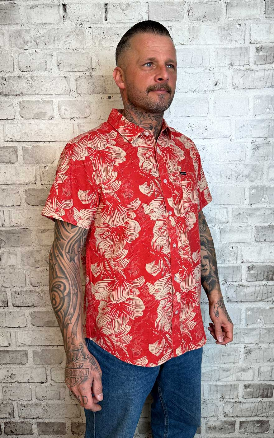 Brixton Hemd Charter Print casa red oatmilk Floral #M von Brixton