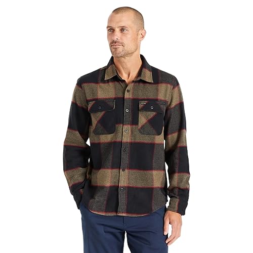 Brixton Herren Bowery Hemd mit Button-Down-Kragen, Heather Grey/Charcoal, Mittel von Brixton