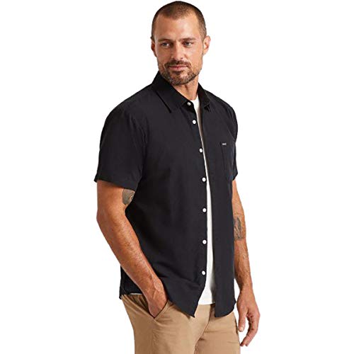 Brixton Herren Charter Standard Fit Short Sleeve Oxford Woven Shirt Hemd mit Button-Down-Kragen, schwarz, Mittel von Brixton