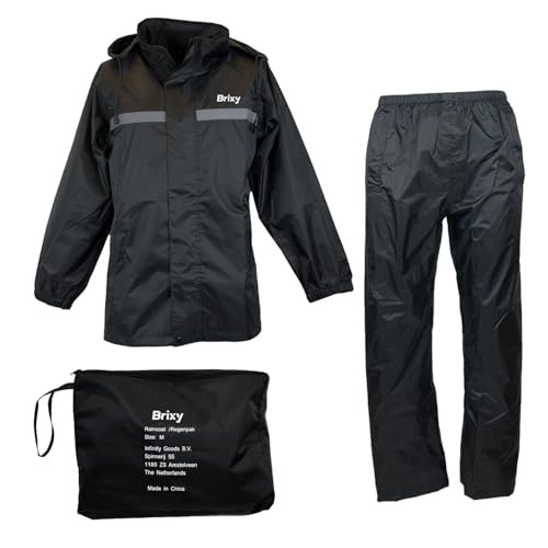 Brixy Regenanzug - Damen & Herren - Wasserdicht & Atmungsaktiv - Reflektierend - Schwarz, blacks, XS von Brixy