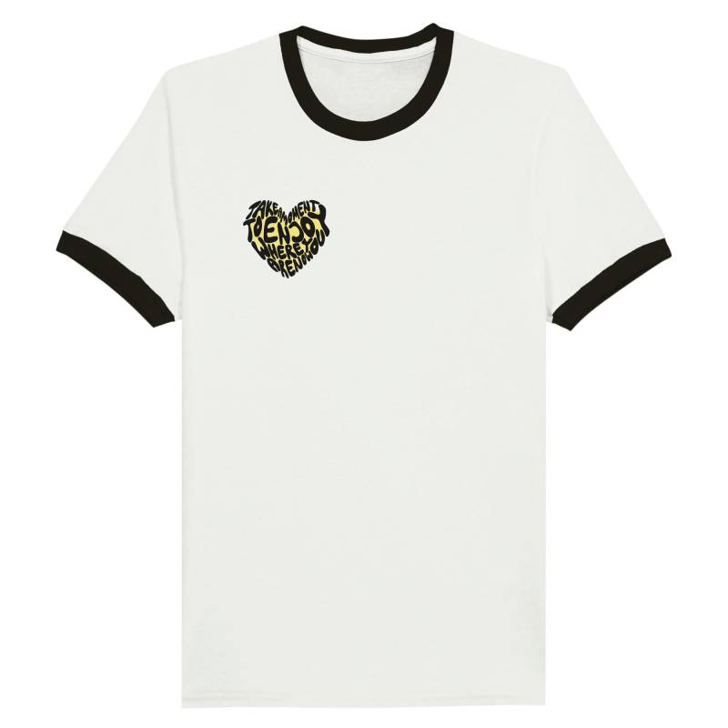 Nimm Dir Einen Moment Zeit Um Zu Genießen, Wo Du Jetzt Bist - Erhebendes Herz Design Positivität Unisex Ringer T-Shirt von BrizeStudio
