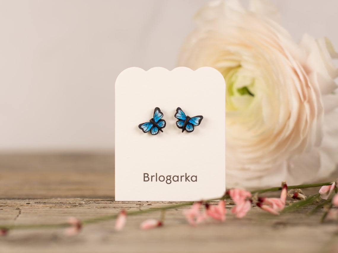 Blaue Schmetterling Ohrringe, Titanium Kleine Ohrstecker, Morpho Nettes Geschenk, Tonohrring, Miniatur Ohrringe Blaue Schmetterling Ohrringe, Titanium Kleine Ohrstecker, Morpho Nettes Geschenk, Tonohrring, Miniatur Ohrringe von Brlogarka