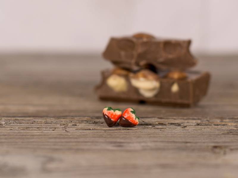 Schokolade Überzogene Erdbeeren Ohrstecker, Obst Ohrringe, Miniature Essen Geschenk, Titan Einzigartige Ohrringe von Brlogarka