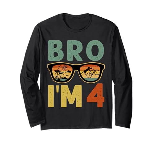 4th Birthday Boy Bro I'm 4 Year Old Kids Four Bday Langarmshirt von Bro I’m 4 Years Old Birthday Party Kids Boys Tee