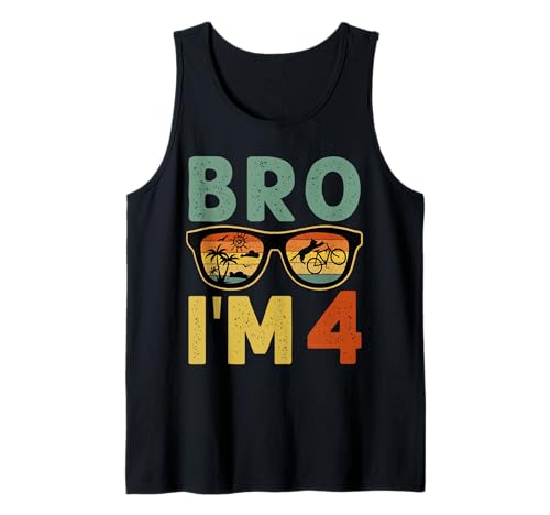 4th Birthday Boy Bro I'm 4 Year Old Kids Four Bday Tank Top von Bro I’m 4 Years Old Birthday Party Kids Boys Tee