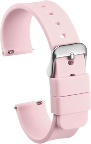 Silicone Watch Band Soft Rubber Replacement Watch Strap with Stainless Steel Buckle for Men Women (18mm,Rosa) von BroLuka