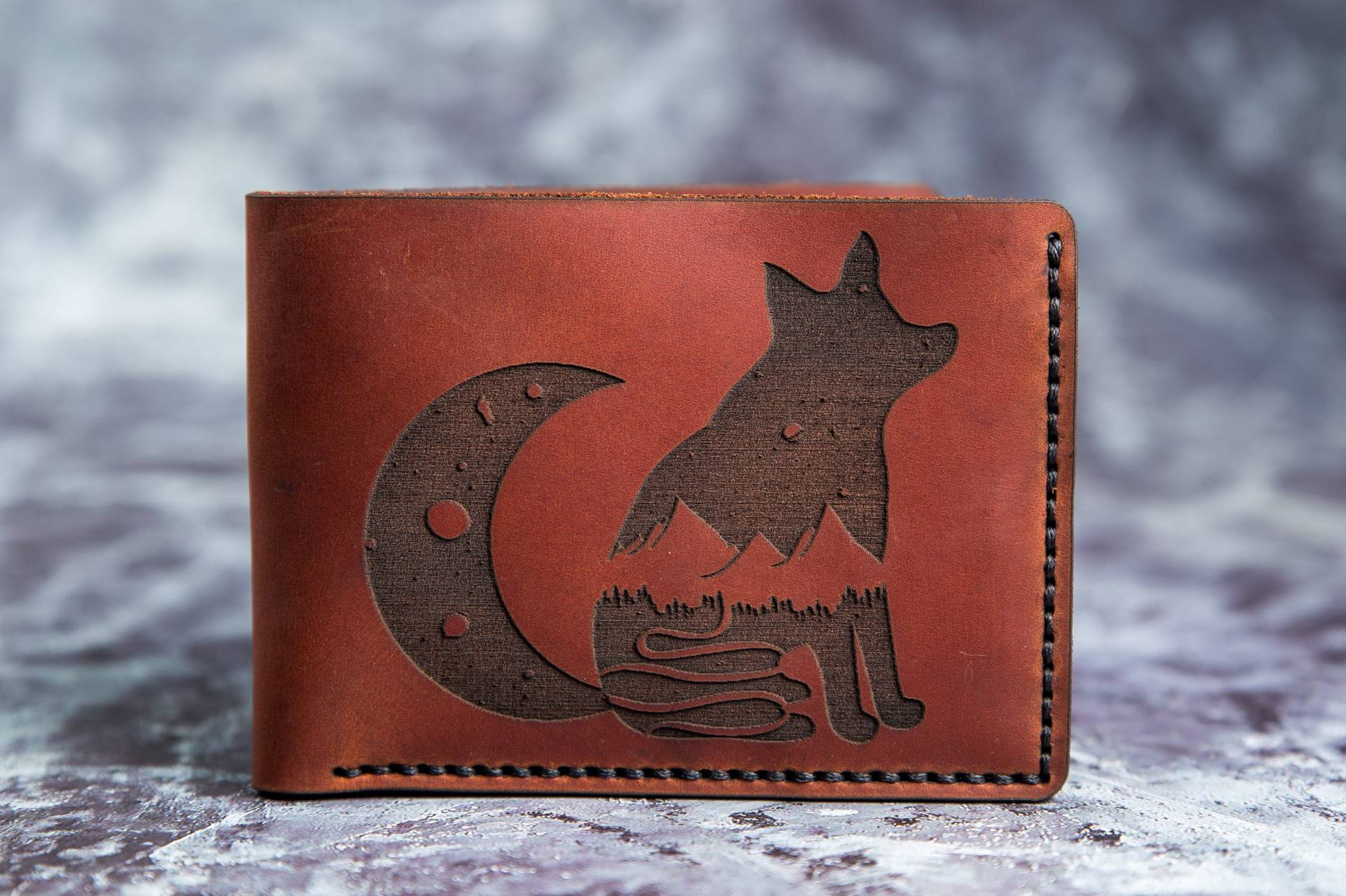 Natur Brieftasche Herren Leder Fox Bifold Graviert Personalisierte Benutzerdefinierte Geschenk Berge Fuchs Hochzeit von BroMGoods