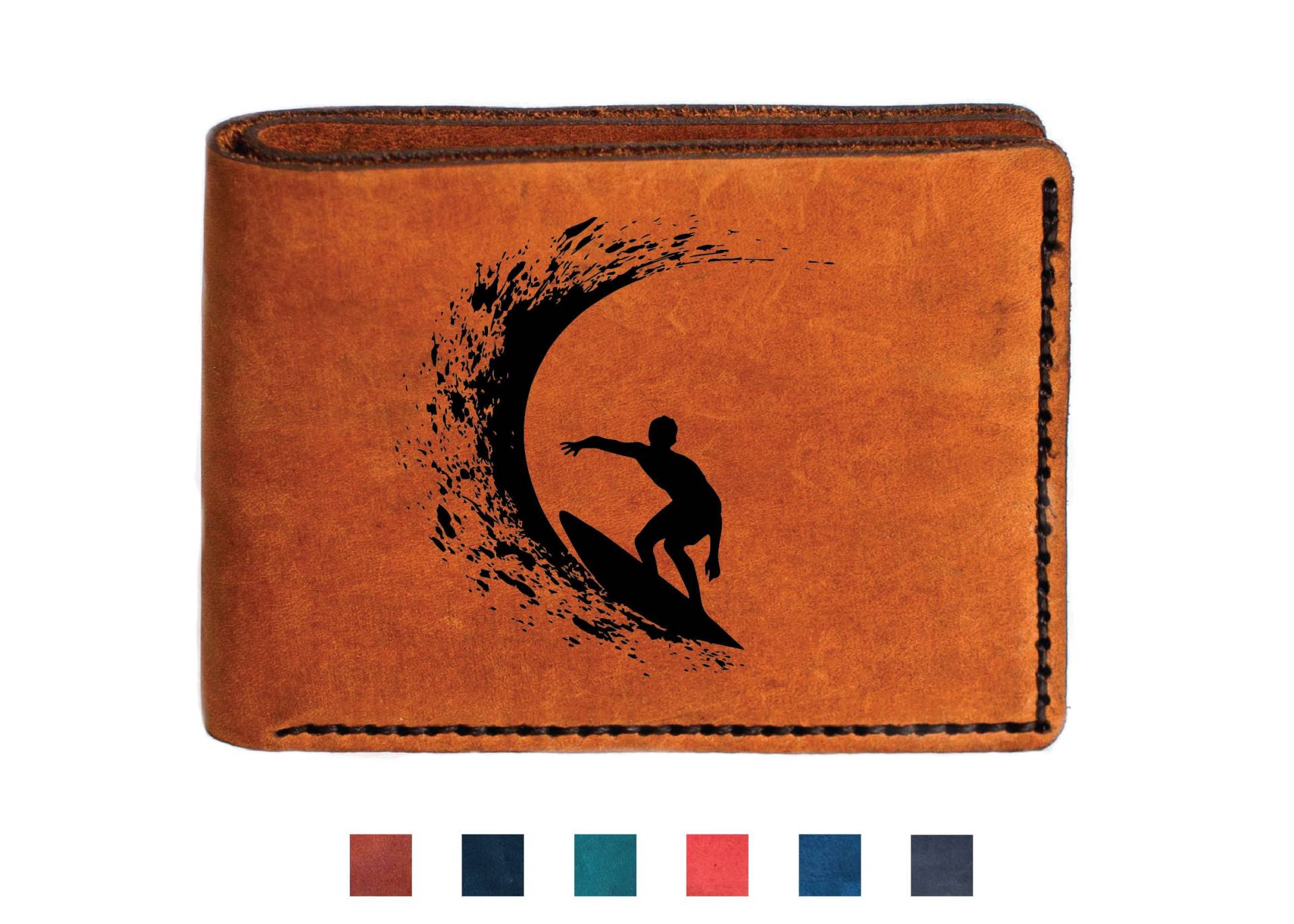 Surf Wallet Geld Ocean Surfer Bifold Wawes Münzen Brieftasche Herren Leder Wellen Surfen Geschenk Männer Freund von BroMGoods