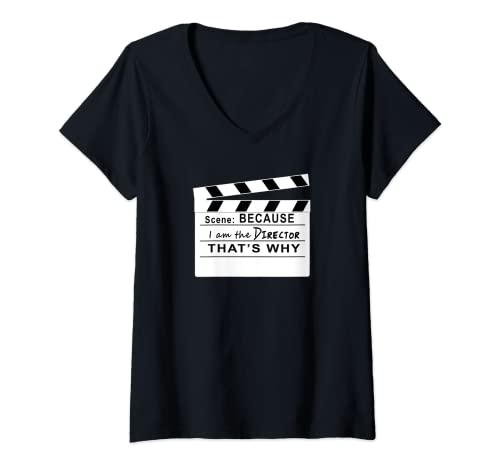 Damen Regieklappe Filmklappe Ich bin der Regisseur T-Shirt mit V-Ausschnitt Damen Regieklappe Filmklappe Ich bin der Regisseur T-Shirt mit V-Ausschnitt von Broadway Geschenke & Theater Zitate Shop