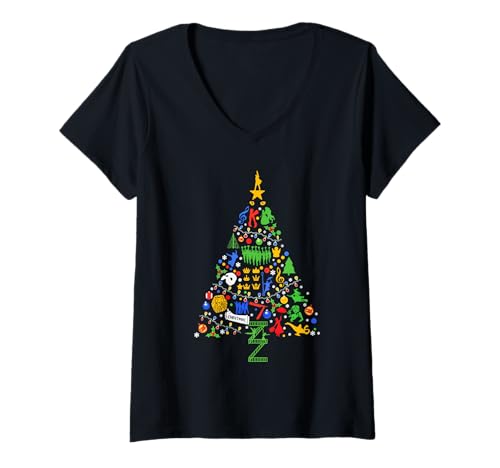Damen Broadway Christmas Tree Sweater Broadway Ugly Christmas T-Shirt mit V-Ausschnitt von Broadway Theater Musical Christmas Tree