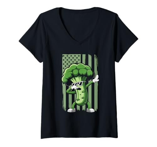 Damen Brokkoli Dab USA T-Shirt mit V-Ausschnitt Damen Brokkoli Dab USA T-Shirt mit V-Ausschnitt von Broccoli Flag Usa