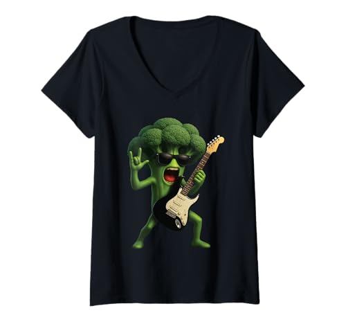 Damen Brokkoli-Gitarre T-Shirt mit V-Ausschnitt Damen Brokkoli-Gitarre T-Shirt mit V-Ausschnitt von Broccoli Vegetable Music Guitar