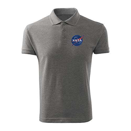 BroiderStudio NASA Vintage Dunkelgrau Gesticktes Ursprünglich Entwurf Emblem Polo Pique Hemd Prämie Klasse Männer Size XXL von BroiderStudio