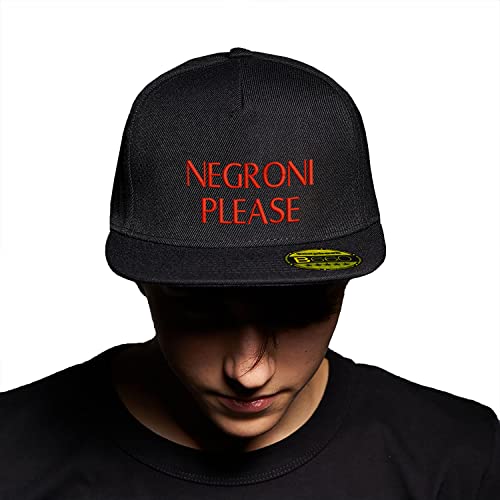 BroiderStudio Negroni Please Coctails Lover Schwarz Hut Flacher Gipfel Verstellbar Snapback Unisex Original Bestickte Urban Logo Mütze von BroiderStudio