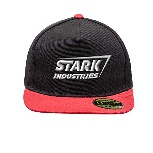 BroiderStudio Stark Industries Iron Man Super Hero White Schwarz/Rot Hut Flacher Gipfel Verstellbar Snapback Unisex Original Bestickte Urban Logo Mütze von BroiderStudio