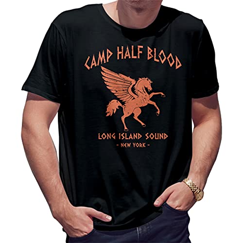 Camp Half-Blood Percy Jackson Inspired PJO Heroes of Olympus Orange Herren schwarz T-Shirt Size XL von BroiderStudio