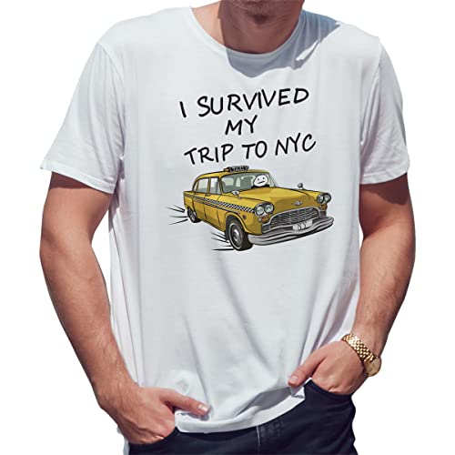 I Survived My Trip to NYC New York Yellow Taxi Meme Herren Weißes T-Shirt Size 3XL von BroiderStudio