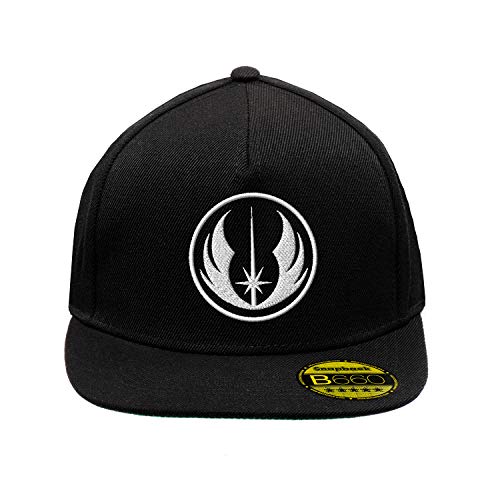 BroiderStudio Jedi White Schwarz Hut Flacher Gipfel Verstellbar Snapback Unisex Original Bestickte Urban Logo Mütze von BroiderStudio