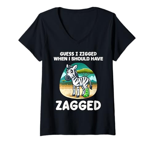 Damen Ich schätze, ich Bin gezackt, obwohl ich EIN gebrochenes Bein hätte abziehen sollen T-Shirt mit V-Ausschnitt Damen Ich schätze, ich Bin gezackt, obwohl ich EIN gebrochenes Bein hätte abziehen sollen T-Shirt mit V-Ausschnitt von Broken Bone Zebra Guess I Zigged When I Should