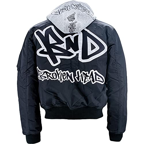 Broken Head Bomberjacke mit Kapuze BND Graffiti - Fliegerjacke schwarz-grau - Freizeit-Jacke (XL) von Broken Head