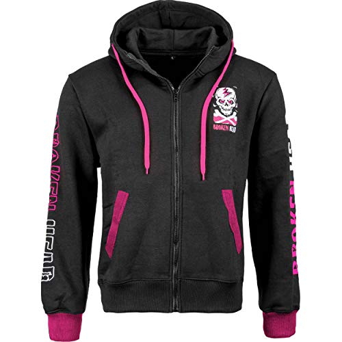 Broken Head Damen Kapuzenjacke - Hoodie Sweatjacke mit Kapuze & Reißverschluss Für Herren - Schwarz & Pink (XS) von Broken Head