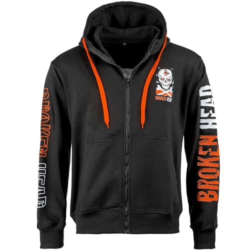 Broken Head Kapuzenjacke Original - Hoodie Sweatjacke mit Kapuze & Reißverschluss -Freizeitjacke - Schwarz-Orange (M) von Broken Head