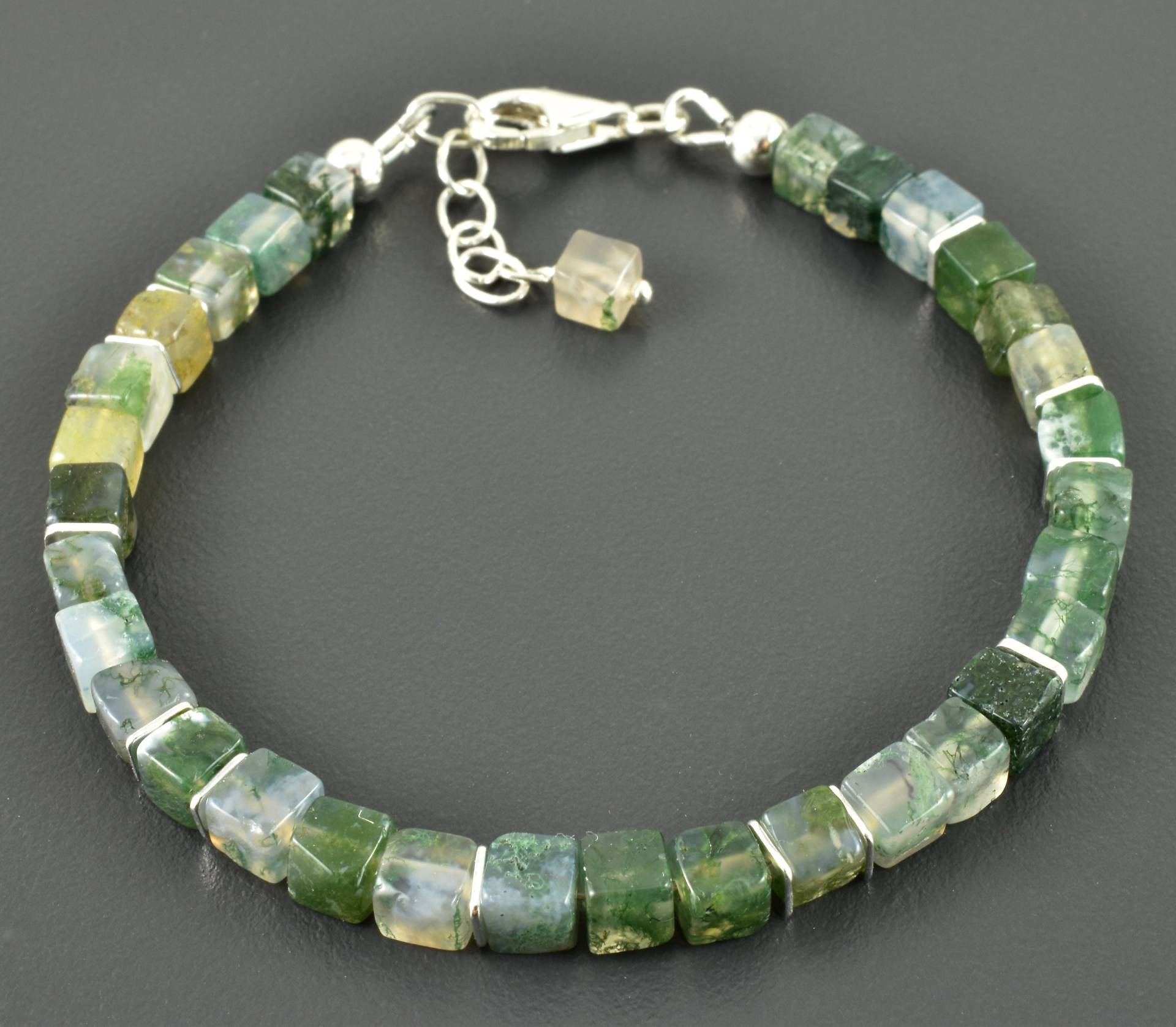 Armband Mit Moosachat, 925Er Silber, Würfelarmband, Würfel, Armkette, Grün, Edelsteinarmband von Brombeergruen