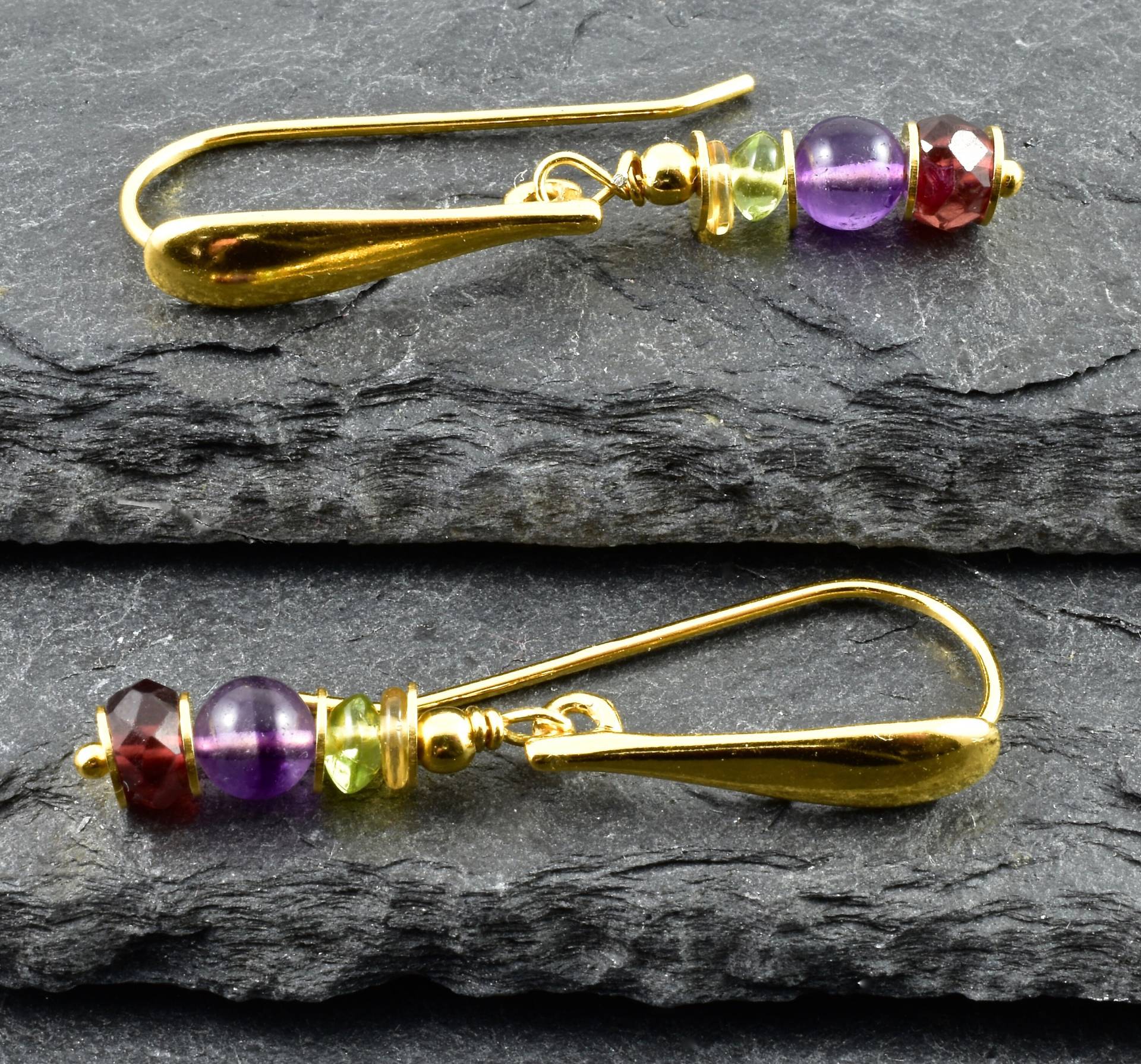 Edle Ohrringe Mit Granat, Amethyst, Peridot, Citrin, Vergoldetes 925Er Silber, Ohrhänger, Hängeohrringe, Edelsteine, Bunte Ohringe, Geschenk von Brombeergruen