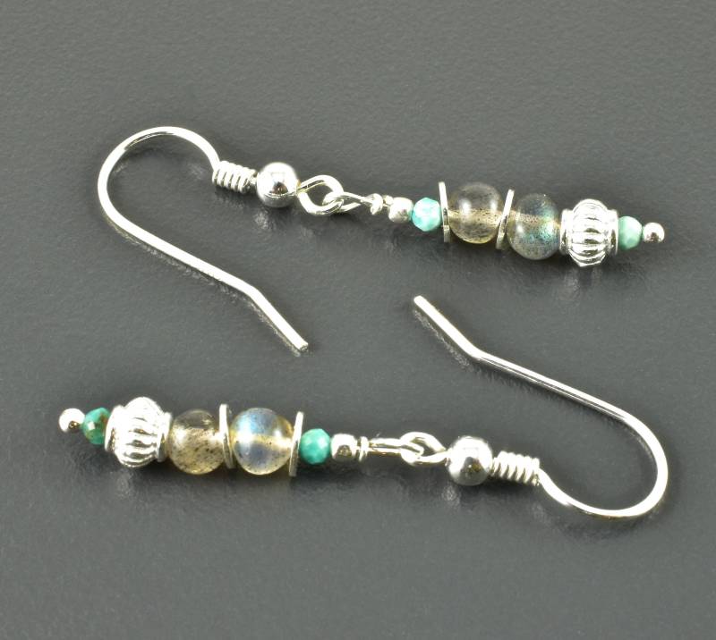 Labradorit-Ohrringe Mit Türkis, Ohrhänger Edelsteinen Und 925Er Silber, Zarter Ohrschmuck Grau - Türkis Silber Geschenk Boho von Brombeergruen
